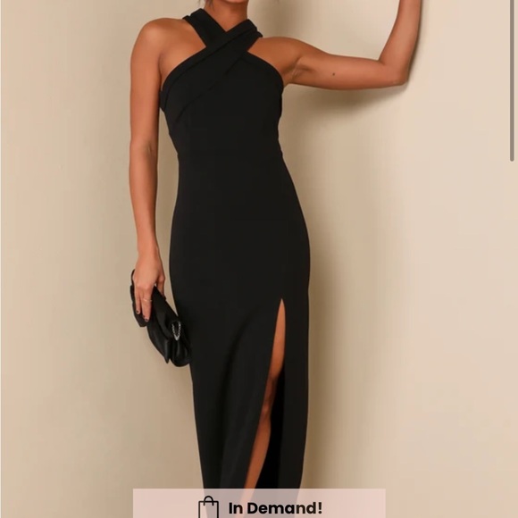 Lulus Dresses & Skirts - Lulu's Black Cross-Neck Side-Slit Maxi Dress
